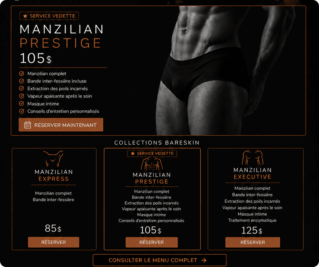 Forfaits d'épilation pour hommes — réservation en ligne chez Atelier Bareskin